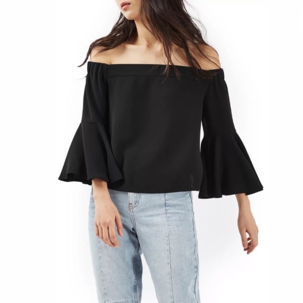 Topshop Ella Off Shoulder Bell Sleeve Crop Top